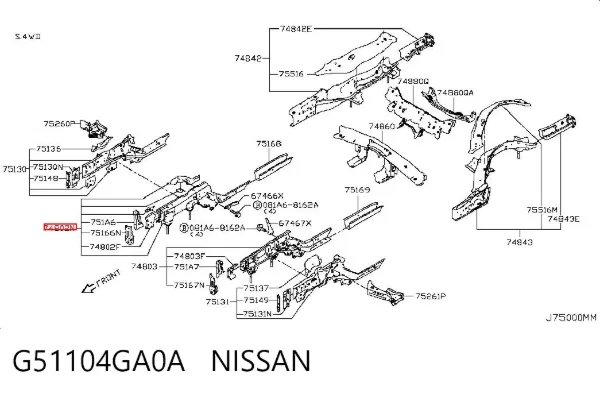 Лонжерон рами передній правий G51104GA0A Nissan/Infiniti