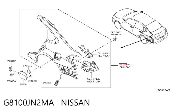 Крило заднє праве G8100JN2MA Nissan/Infiniti