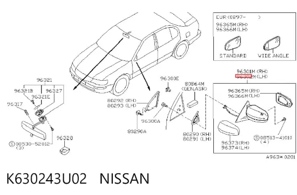 Ліве бокове дзеркало K630243U02 Nissan/Infiniti