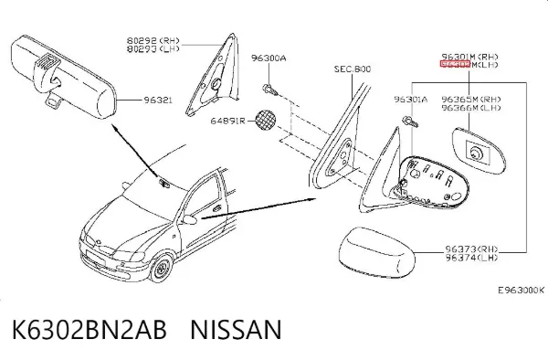 Ліве бокове дзеркало K6302BN2AB Nissan/Infiniti