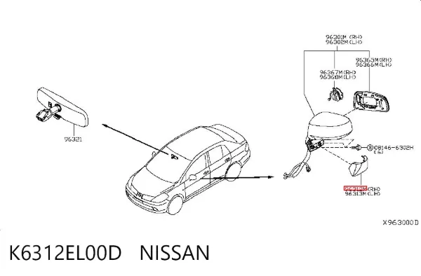 Накладка дзеркала заднього виду, права K6312EL00D Nissan/Infiniti