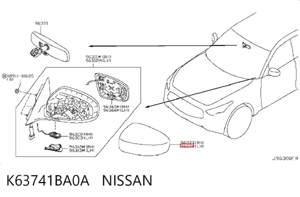 Накладка дзеркала заднього виду, ліва K63741BA0A Nissan/Infiniti