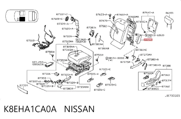 Подушка безпеки AIRBAG спинки сидіння, лівого K8EHA1CA0A Nissan/Infiniti