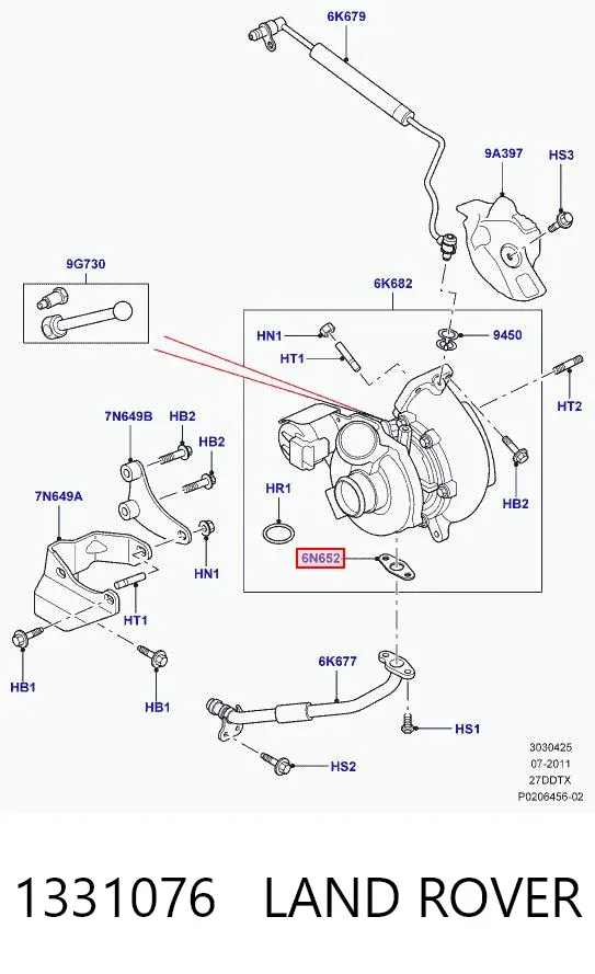 Прокладка шланга відводу масла від турбіни 1331076 Land Rover