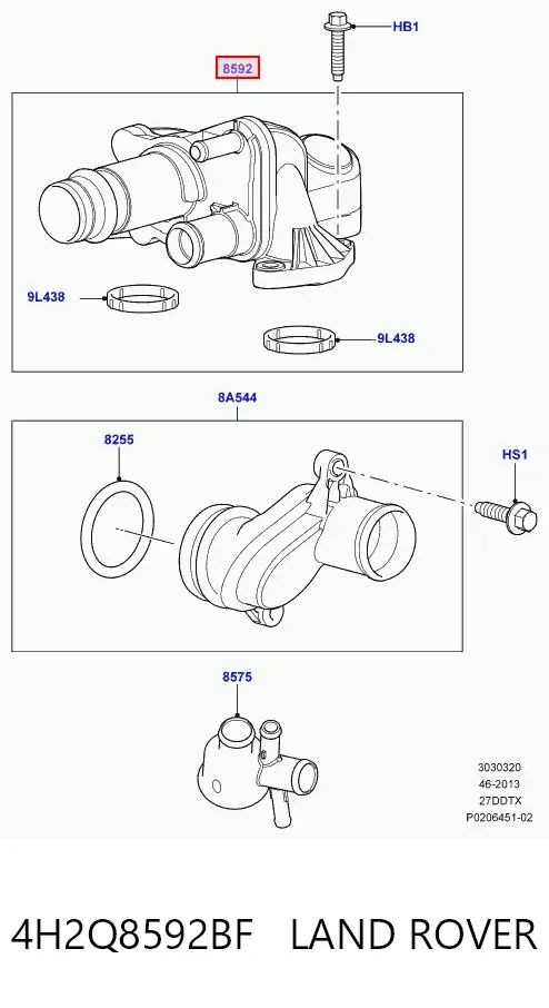 Корпус термостата 4H2Q8592BF Land Rover