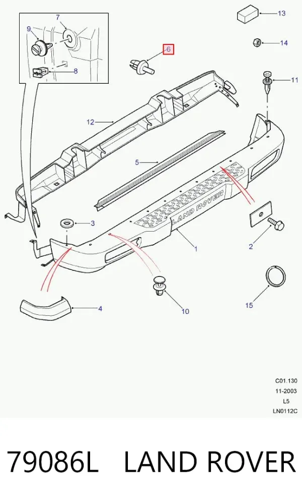 Пістон (кліп) кріплення молдинга лобового скла 79086L Land Rover