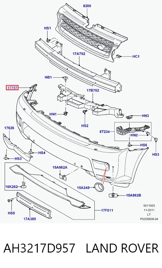 Передній бампер AH3217D957 Land Rover