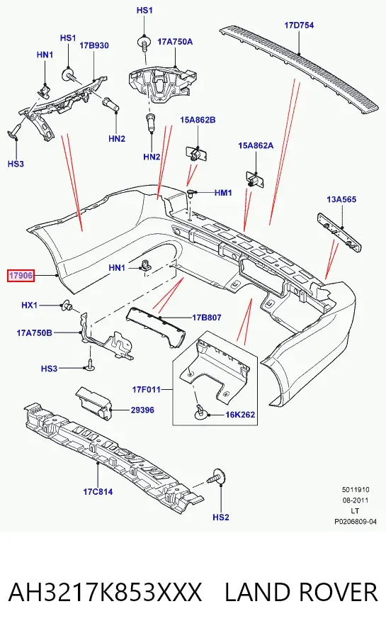 Задній бампер AH3217K853XXX Land Rover