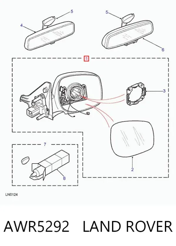Ліве бокове дзеркало AWR5292 Land Rover