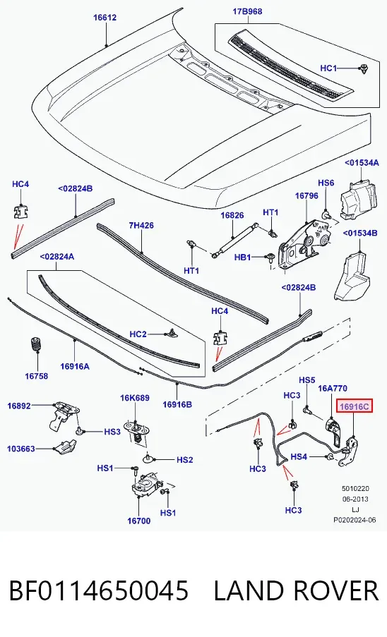 Трос відкриття капота, задній BF0114650045 Land Rover