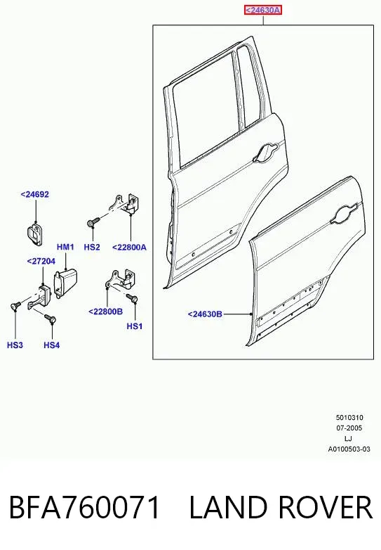 Двері задні, ліві BFA760071 Land Rover