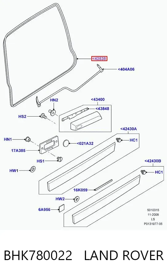 Ущільнювач задніх 3/5-й двері BHK780022 Land Rover