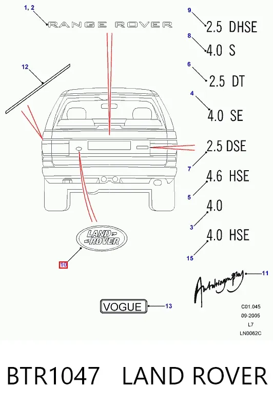 Емблема кришки багажника BTR1047 Land Rover
