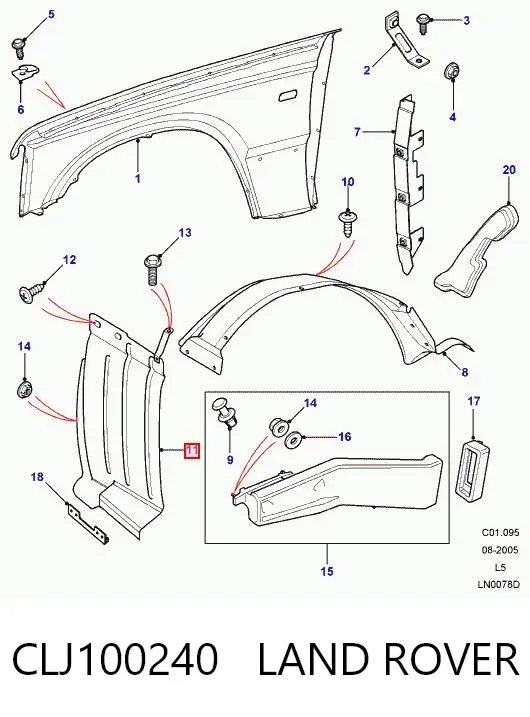 Підкрилок переднього крила, правий передній CLJ100240 Land Rover