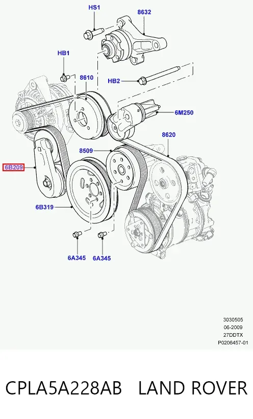 Натягувач приводного ременя CPLA5A228AB Land Rover