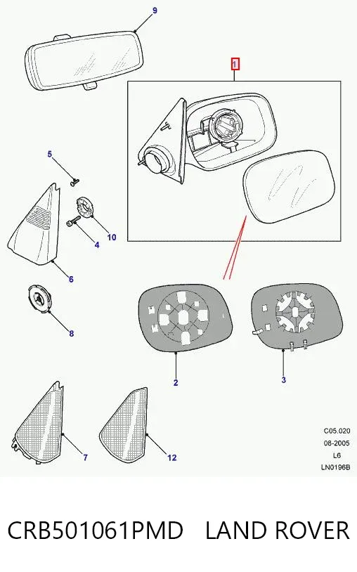 Ліве бокове дзеркало CRB501061PMD Land Rover