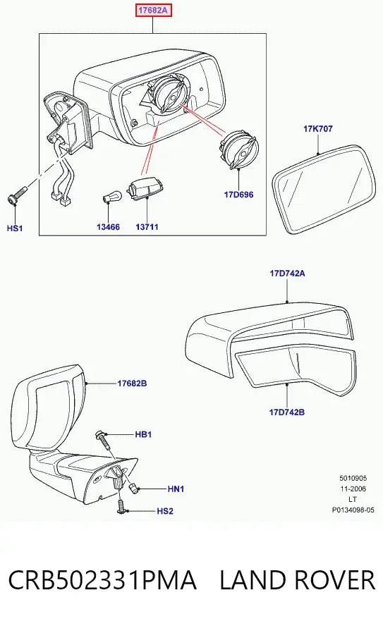 Ліве бокове дзеркало CRB502331PMA Land Rover