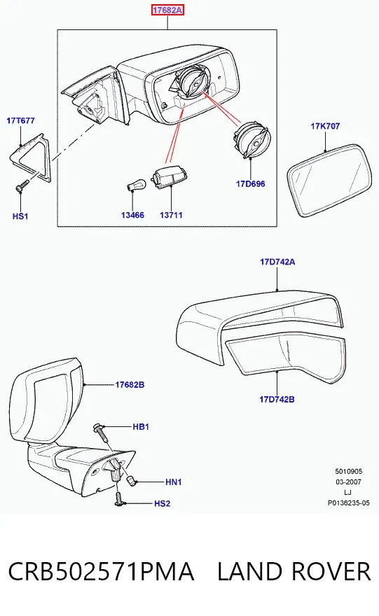 Ліве бокове дзеркало Land Rover Range Rover III