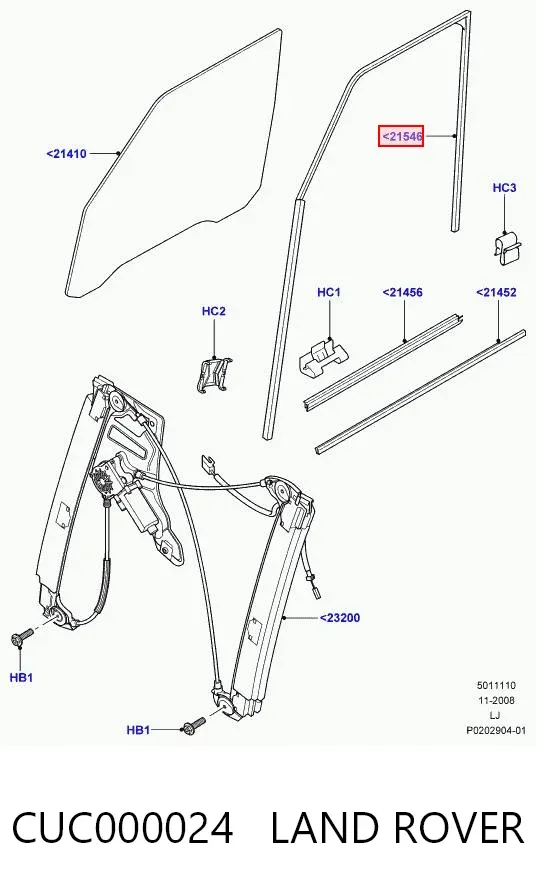Направляюча скла рамки двері, передньої правої CUC000024 Land Rover