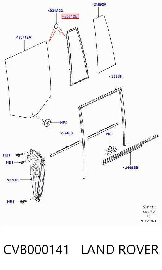 Скло-кватирка двері, задній, правій CVB000141 Land Rover