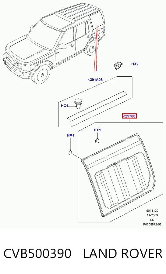 Скло багажного відсіку, ліве CVB500390 Land Rover