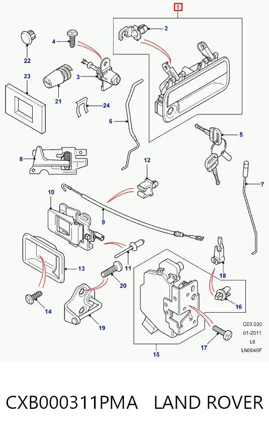 Ручка передньої двері зовнішня ліва CXB000311PMA Land Rover