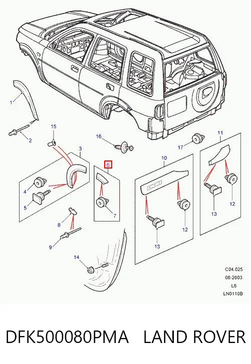 Розширювач заднього крила, правий DFK500080PMA Land Rover