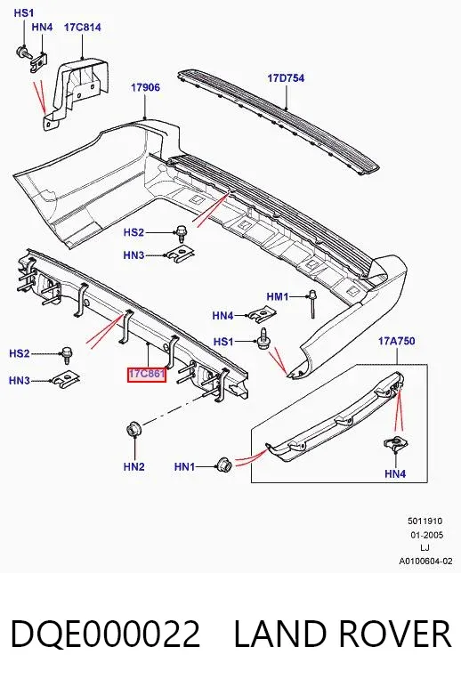 Підсилювач заднього бампера DQE000022 Land Rover