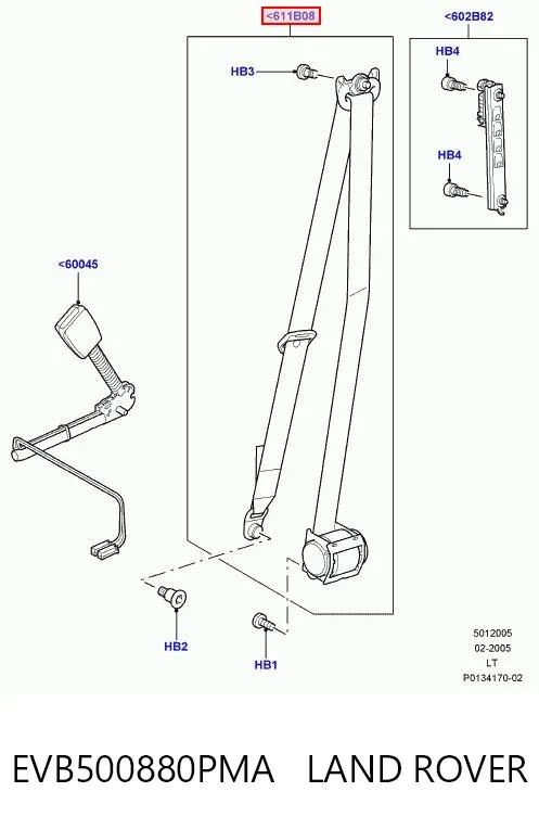 Пасок безпеки передній правий EVB500880PMA Land Rover