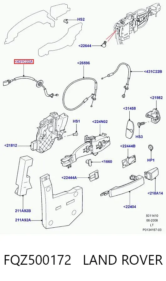 Трос відкривання двері передньої лівої FQZ500172 Land Rover