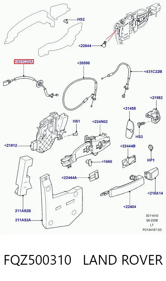 Трос відкривання двері передньої лівої FQZ500310 Land Rover
