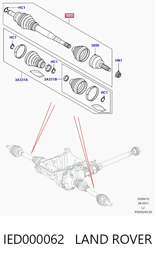 Піввісь права IED000062 Land Rover