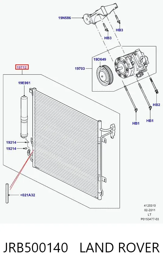 Радіатор кондиціонера JRB500140 Land Rover