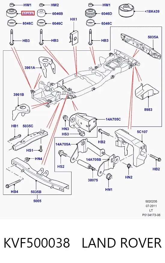 Подушка рами (кріплення кузова) KVF500038 Land Rover