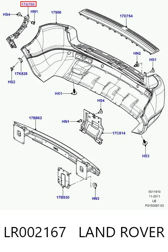 Кронштейн бампера заднього, правий LR002167 Land Rover