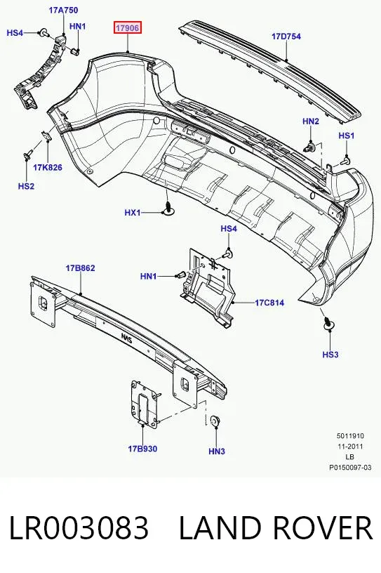 Задній бампер LR003083 Land Rover