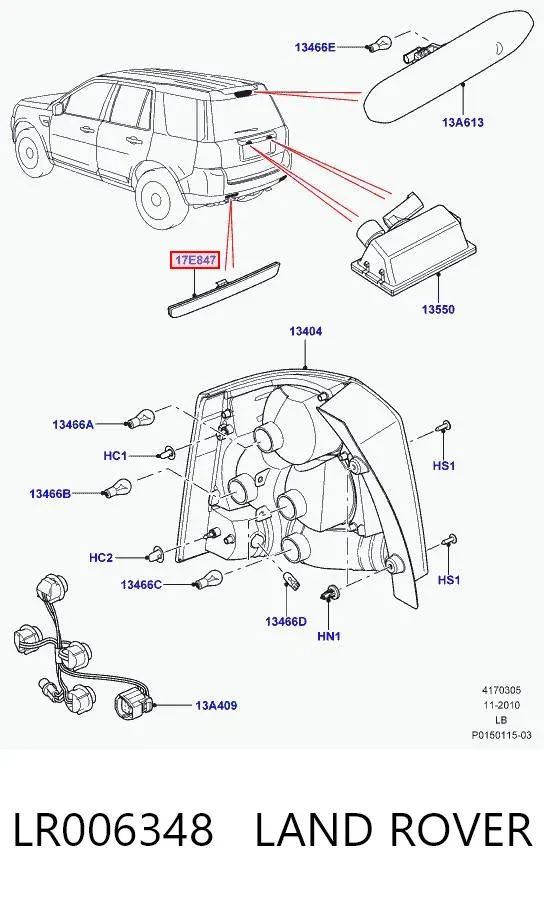 Катафот (відбивач) заднього бампера, правий LR006348 Land Rover