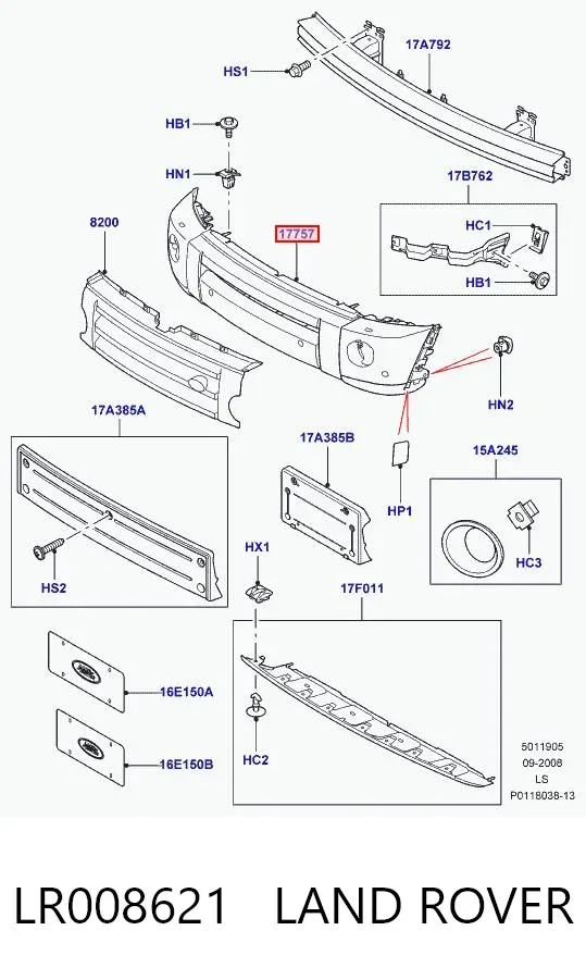 Передній бампер LR008621 Land Rover