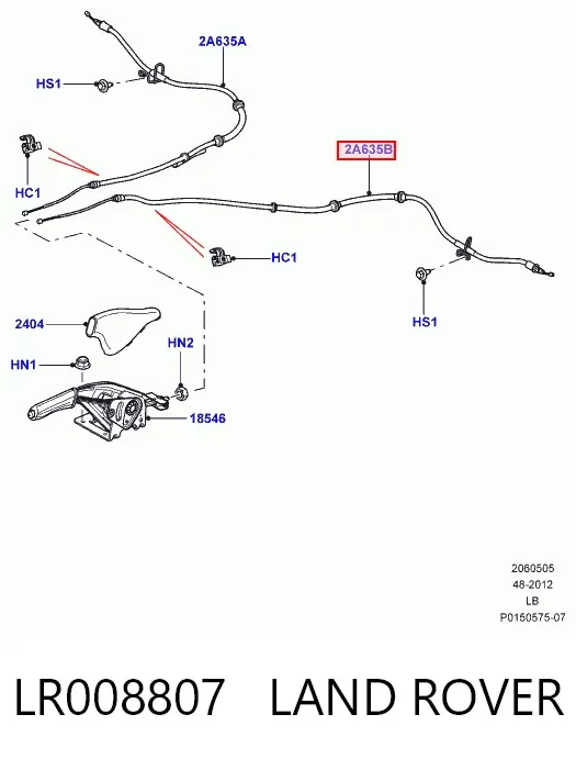 Трос ручного гальма задній, лівий LR008807 Land Rover
