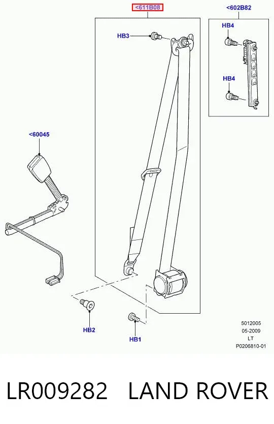 Пасок безпеки передній правий LR009282 Land Rover
