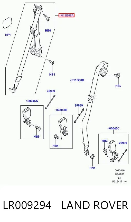Пасок безпеки задній правий LR009294 Land Rover