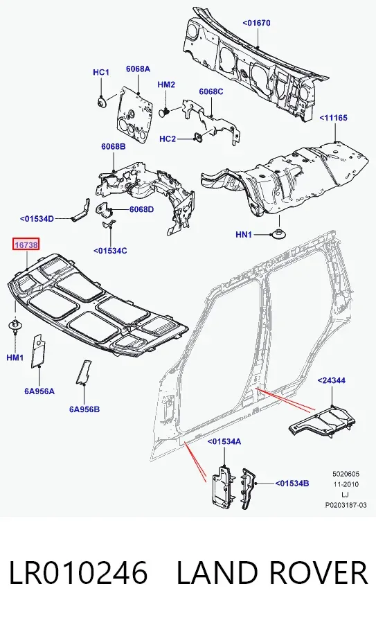 Шумоізоляція капота LR010246 Land Rover