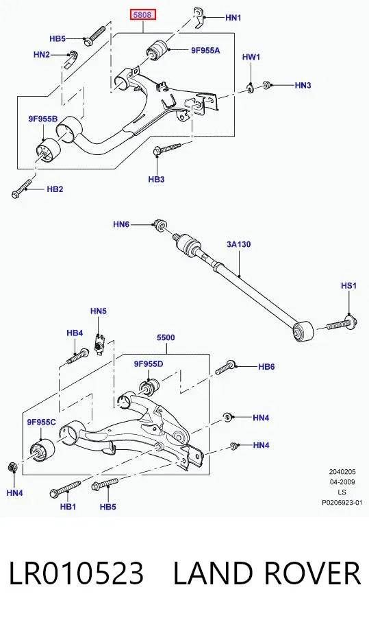 Важіль задньої підвіски верхній, правий LR010523 Land Rover