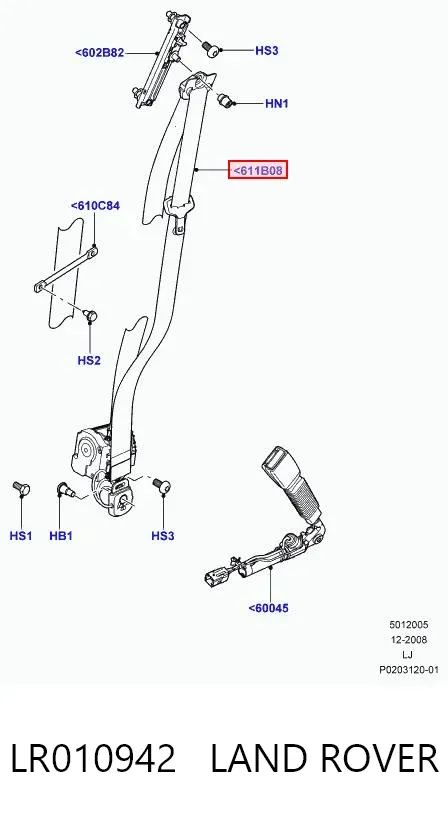 Пасок безпеки передній лівий LR010942 Land Rover