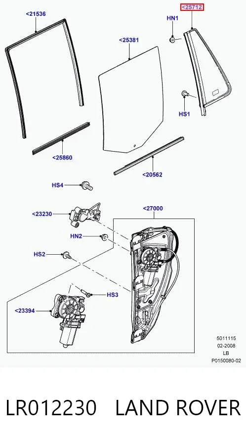 Скло-кватирка двері, задній, лівою LR012230 Land Rover