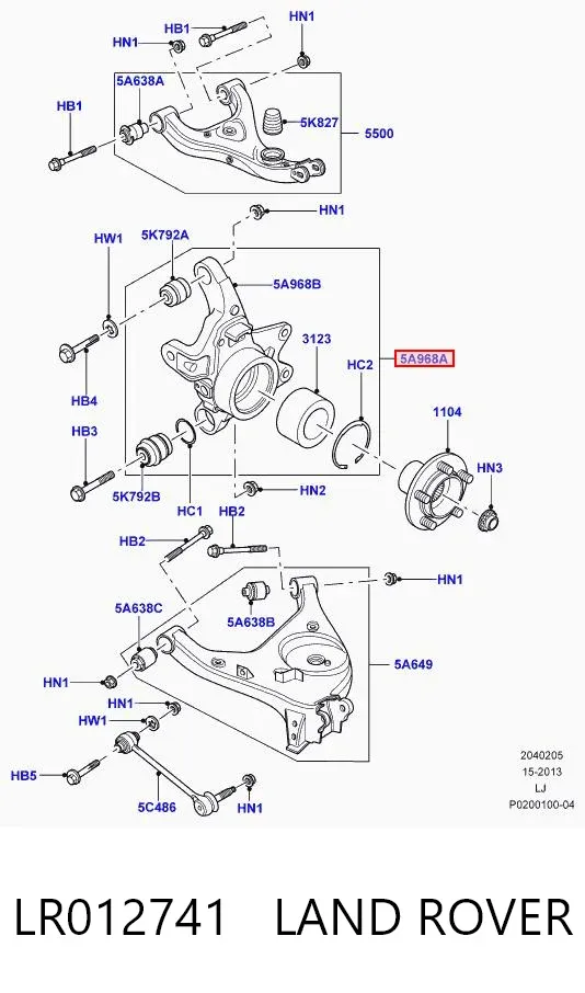 Цапфа - поворотний кулак задній, лівий LR012741 Land Rover