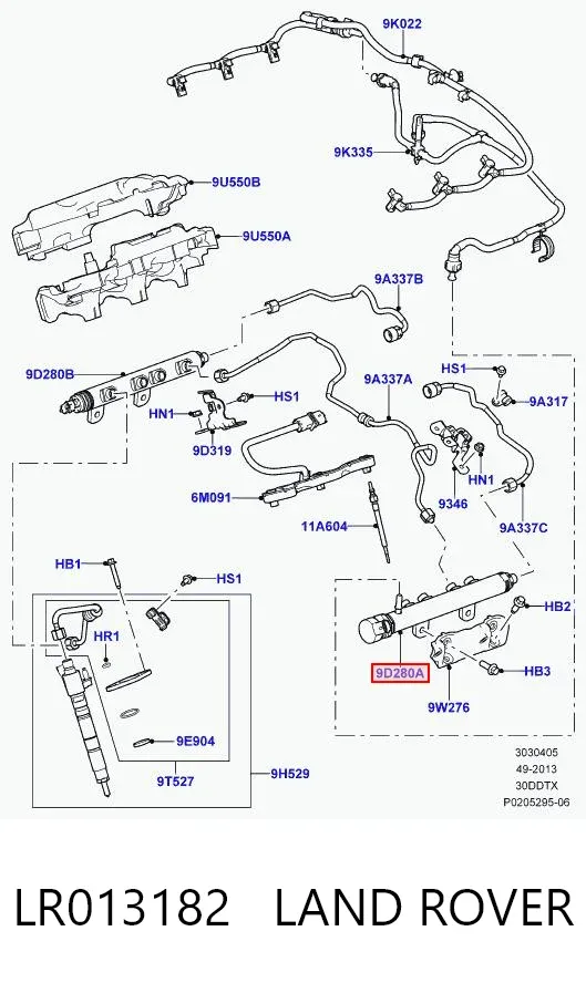 Розподільник палива (рампа) лівий LR013182 Land Rover
