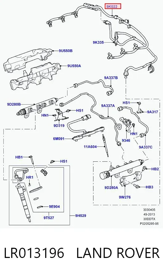 Трубка паливна, зворотня від форсунок LR013196 Land Rover