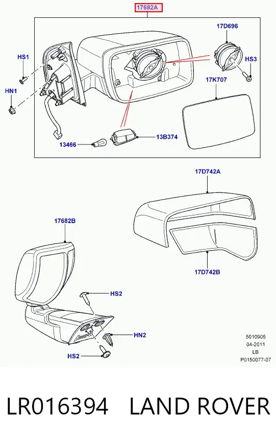 Ліве бокове дзеркало LR016394 Land Rover