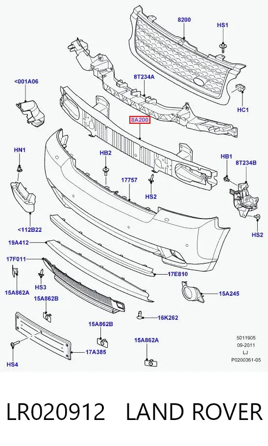 Підсилювач бампера переднього LR020912 Land Rover